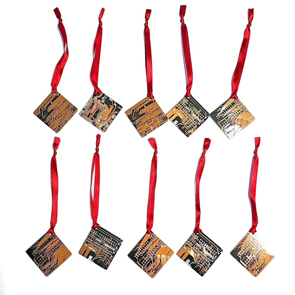 Circuit Board Christmas Ornament Set 10 Gold Motherboard Geek Gift Tech Nerd New